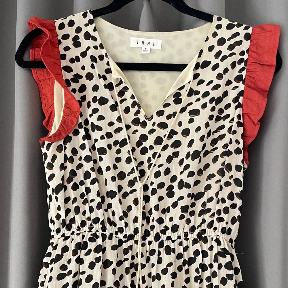 THML Cream and Black Spotted Dress with Red Accents
